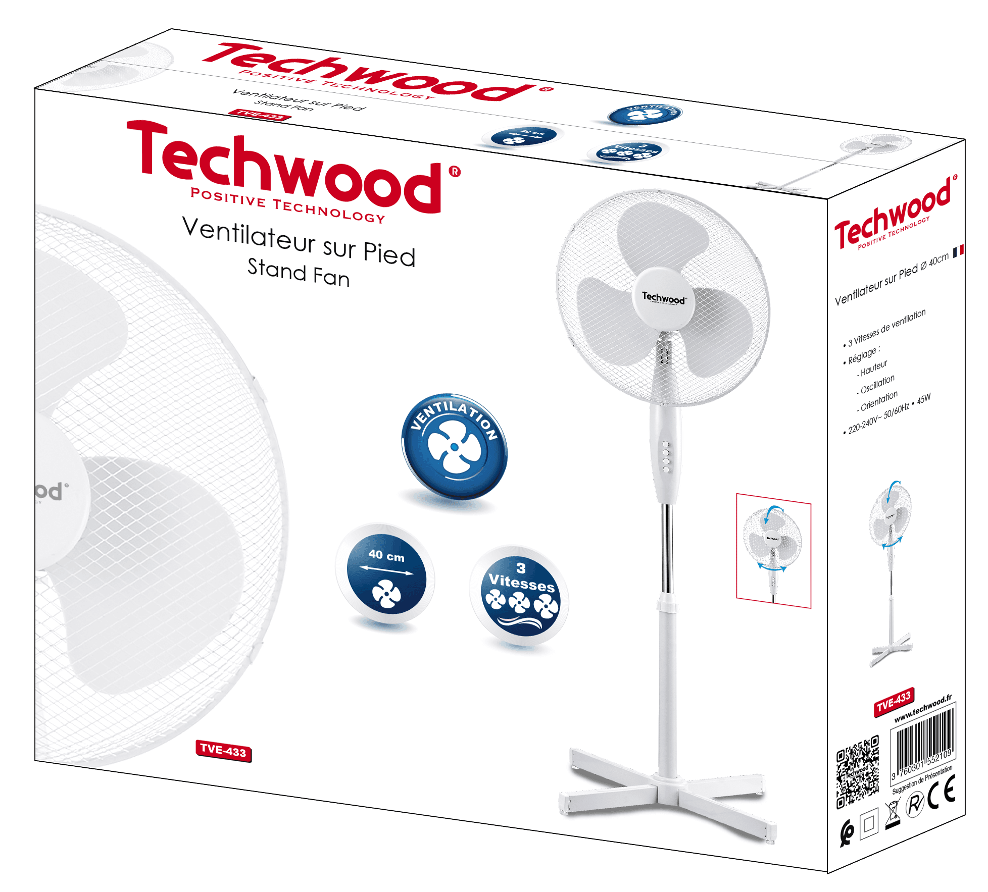 Ventilateur sur pied Ø 40 cm-TVE-433 alternative