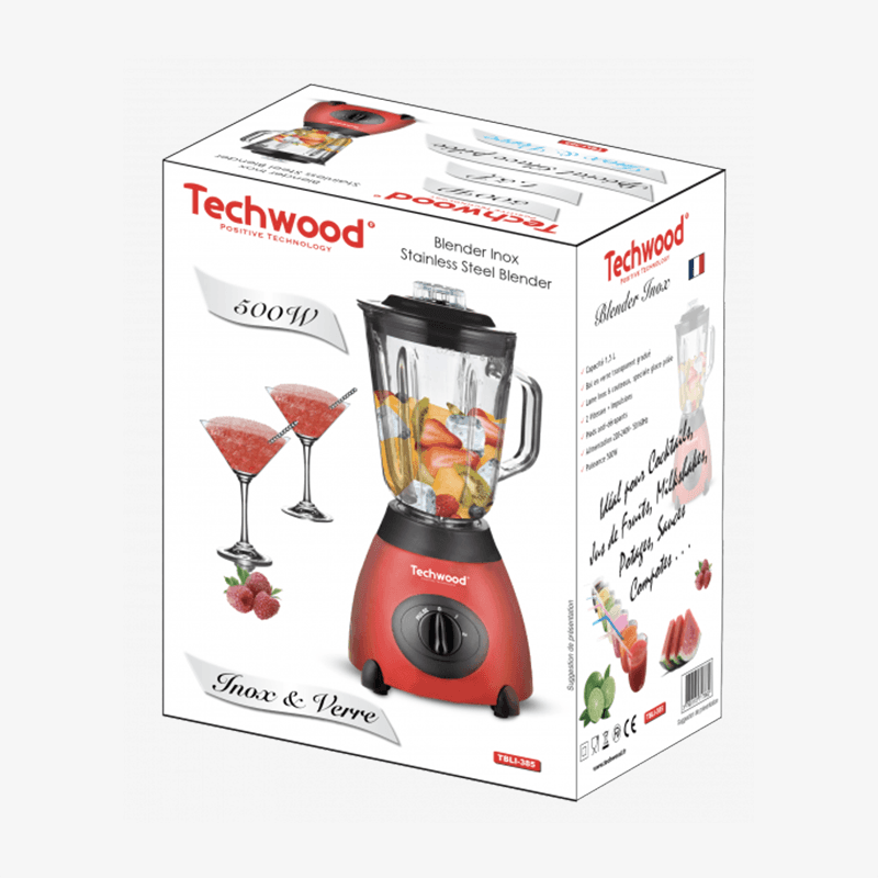 Blender inox grenat bol verre 500W 1.5 l -TBLI-385  - 2